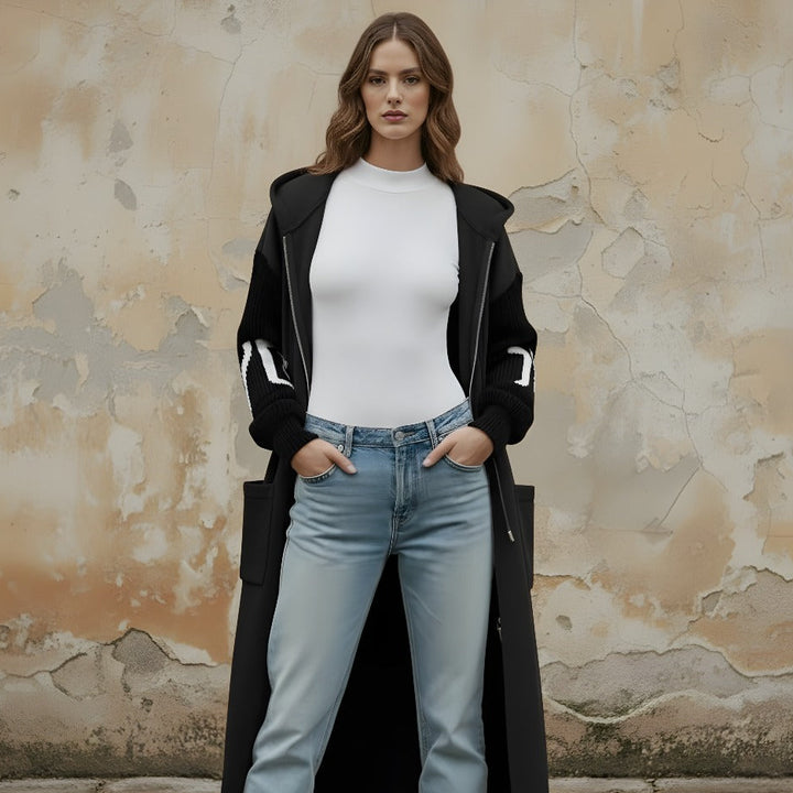 Clara – Women’s Jacket with Knitted Sleeves and Hood